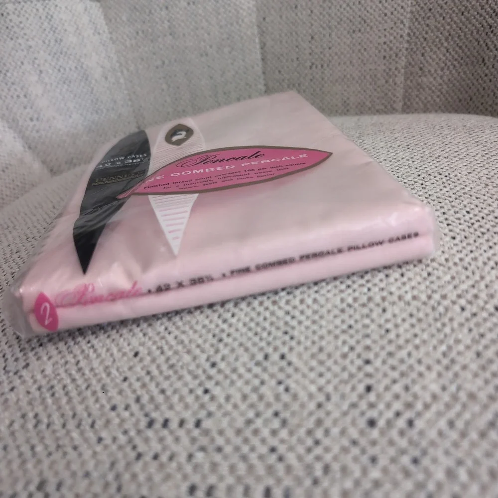 2 Vintage Penney's Pencale Pink Pillowcases Combed Cotton Percale NOS MCM 50s 60